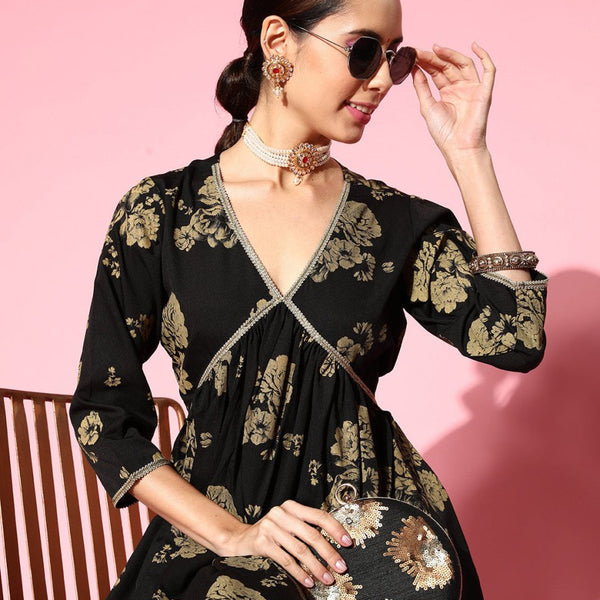 Ahalyaa Women Floral Printed Empire Gotta Patti Kurta with Sharara - Distacart