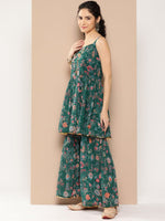 Thumbnail for Ahalyaa Women Floral Printed Pleated Sequinned Top with Sharara - Distacart