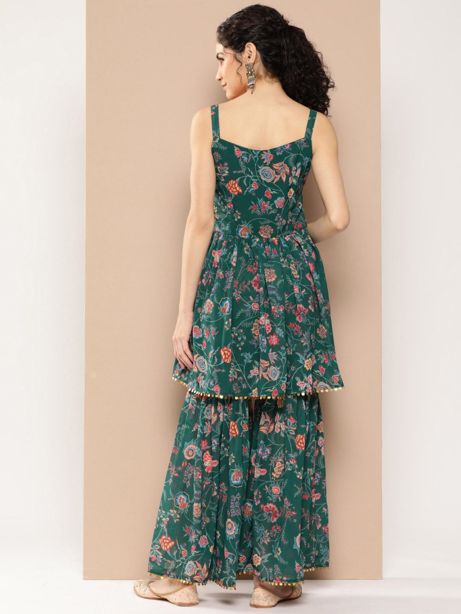 Ahalyaa Women Floral Printed Pleated Sequinned Top with Sharara - Distacart