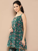 Thumbnail for Ahalyaa Women Floral Printed Pleated Sequinned Top with Sharara - Distacart