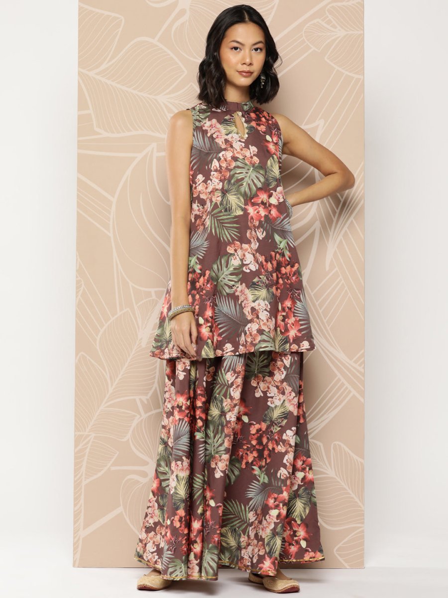 Ahalyaa Printed Crepe Tunic With Skirt - Distacart
