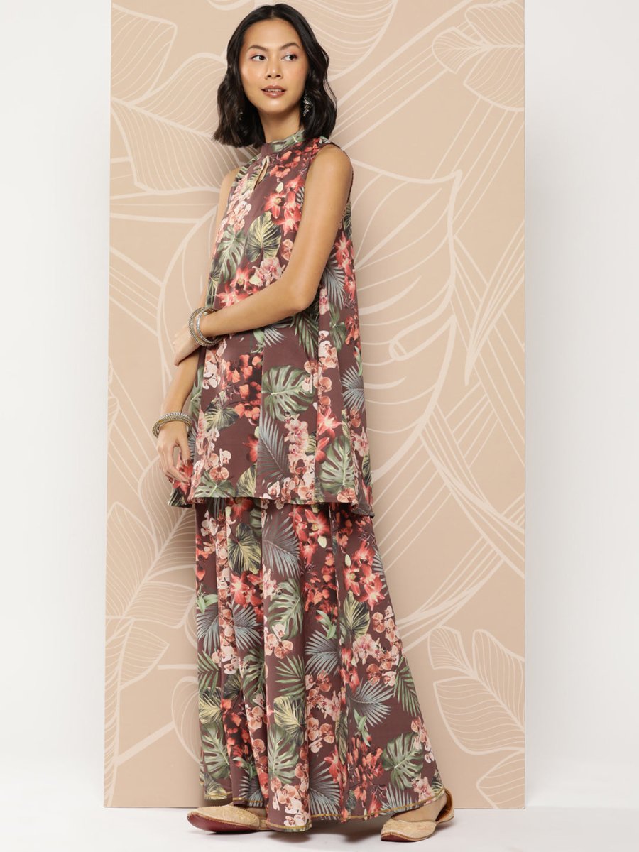 Ahalyaa Printed Crepe Tunic With Skirt - Distacart