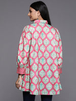 Thumbnail for Ahalyaa Fuchsia Shirt Collar Velvet Digital Printed Tunic - Distacart