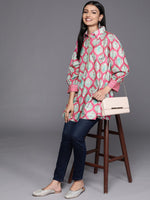 Thumbnail for Ahalyaa Fuchsia Shirt Collar Velvet Digital Printed Tunic - Distacart