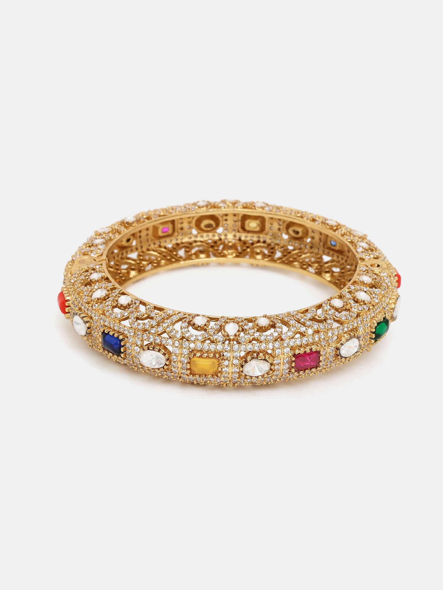 Ruby Raang 22k Gold Polished Multi Kundan Bracelet