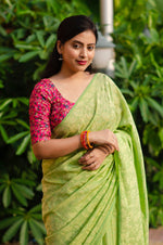 Thumbnail for Green Jute Silk Woven Design Saree with Unstitched Blouse - A2M