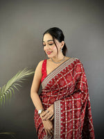 Thumbnail for Joban Fashion Maroon Bandhej Bandhani Vichitra Silk Bandhani Prints Saree