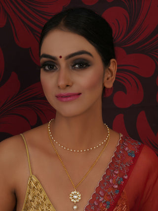 Layered Kundan and Pearl Gold Neckpiece (gold) - Ruby Raang - Distacart