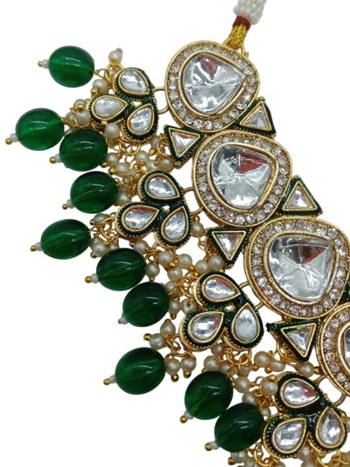 Jewel City Gold-Plated Kundan Choker Necklace Set with Beads & Maang Tikka | Traditional Indian Bridal Jewelry