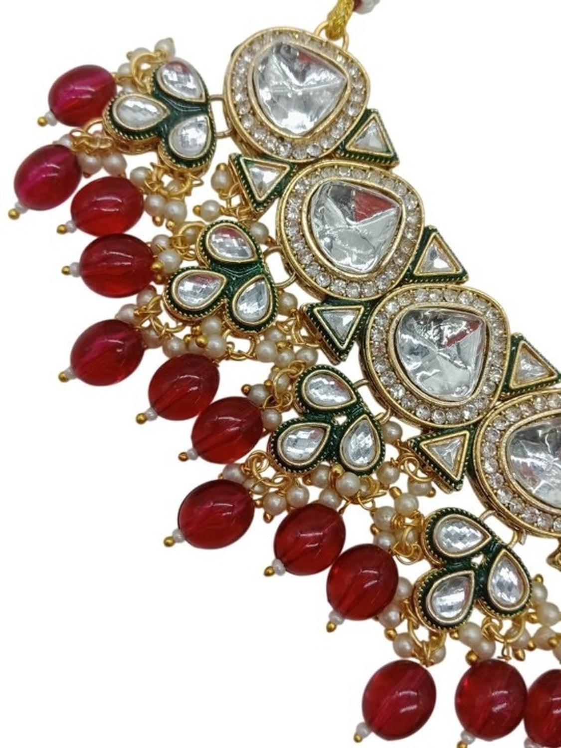 Jewel City Gold-Plated Kundan Choker Necklace Set with Beads & Maang Tikka | Traditional Indian Bridal Jewelry