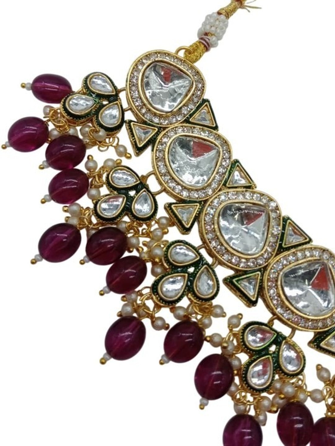 Jewel City Gold-Plated Kundan Choker Necklace Set with Beads & Maang Tikka | Traditional Indian Bridal Jewelry