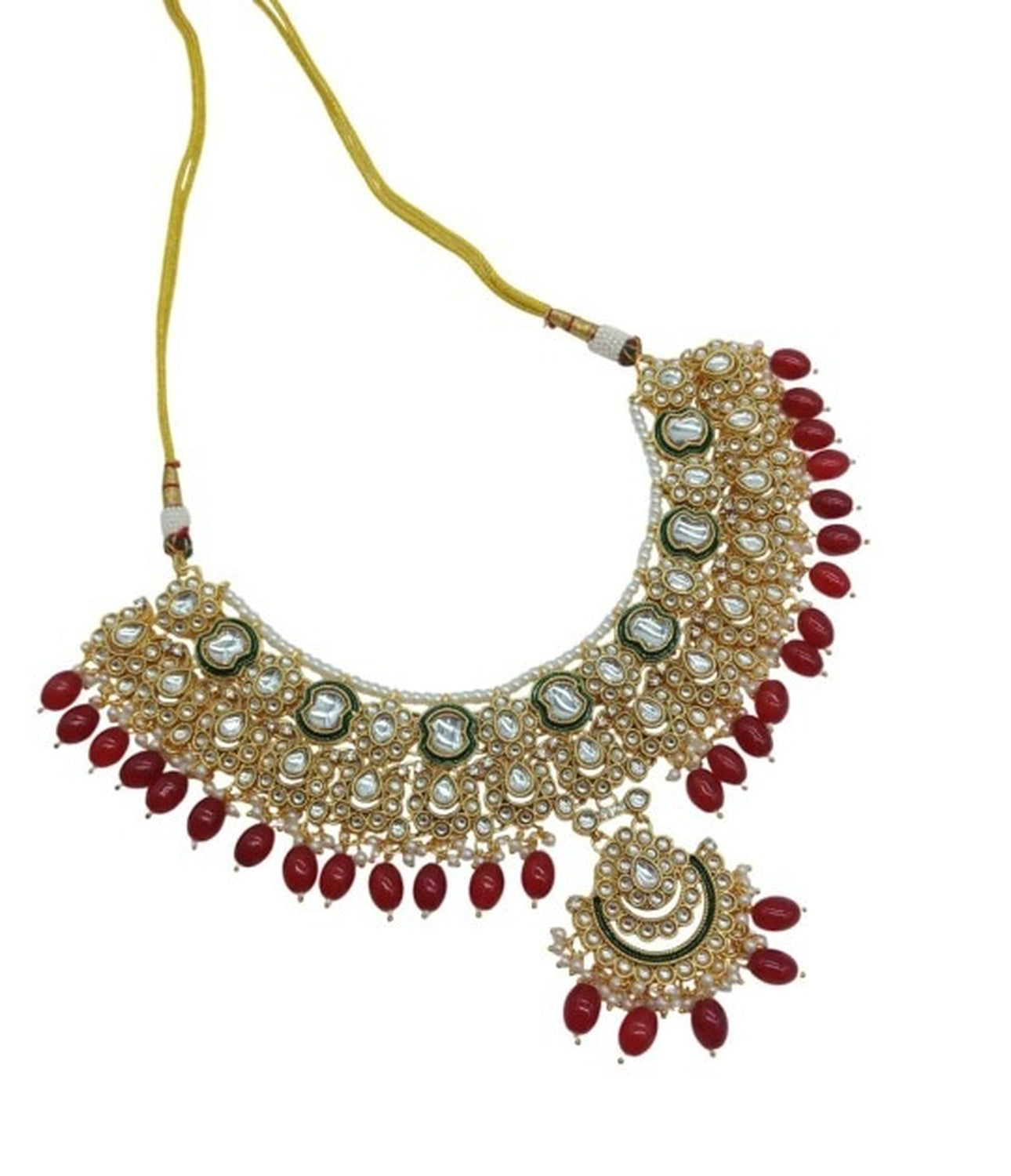 Jewel City Bridal Beaded Kundan Choker Necklace Set - Traditional Gold-Plated Indian Wedding Jewelry