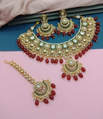 Thumbnail for Jewel City Bridal Beaded Kundan Choker Necklace Set - Traditional Gold-Plated Indian Wedding Jewelry