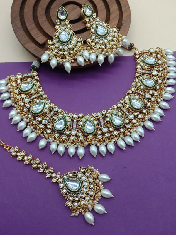 Jewel City Indian Kundan Pearl Jewelry Set Traditional Indian Bridal Necklace Gold-Plated Handcrafted Ethnic Jewelry Set