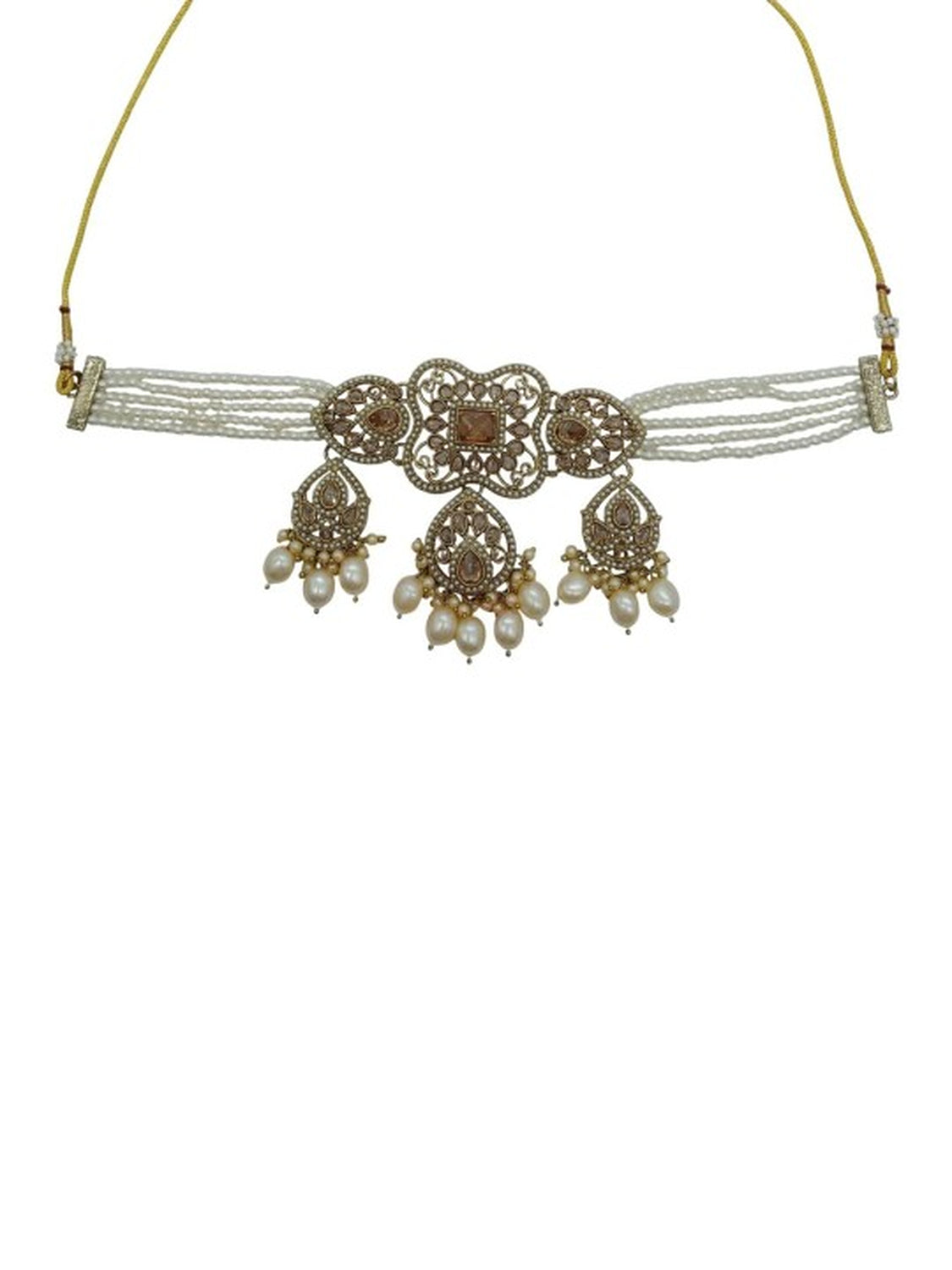 Jewel City Elegant Champagne Pearl Choker Jewelry Set with Tikka - Antique Finish Bridal Collection