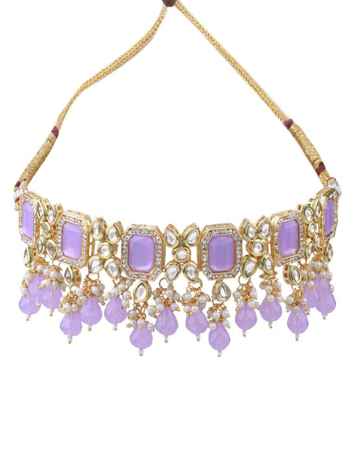 Jewel City Lavender Kundan Choker Necklace Set | Royal Purple Stone Gold-Plated Jewelry