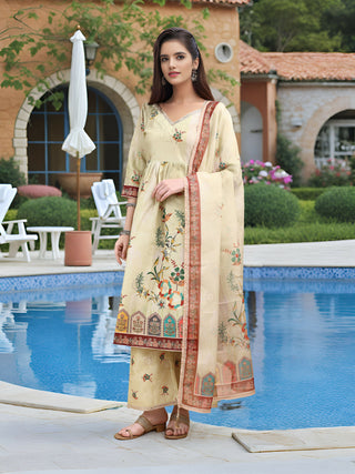 Joban Fashion Off White Position Digital Print With Position Foil Kurta Set