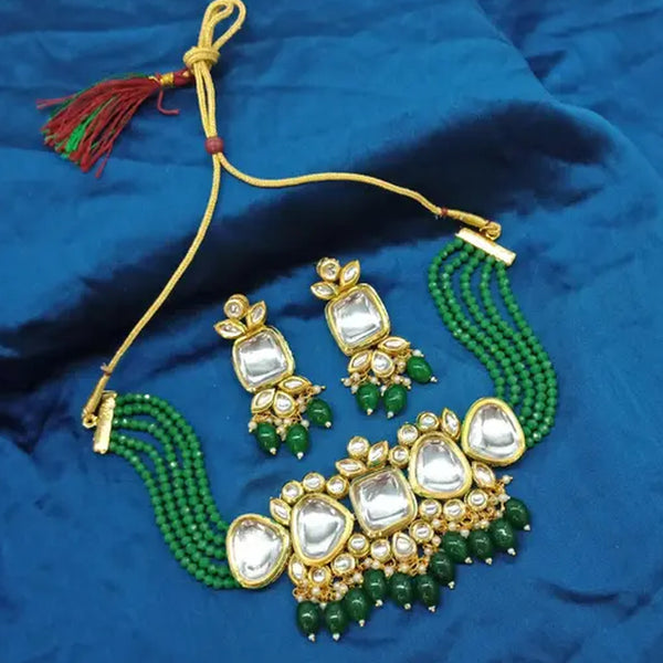 Jewel City Exquisite Kundan Choker Necklace Set with Green Beads - Traditional Indian Wedding Jewelry - Distacart