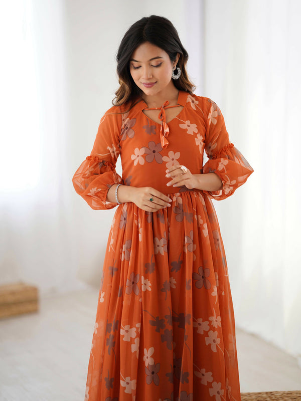 Preksha Creation Georgette Floral Print Women Gown