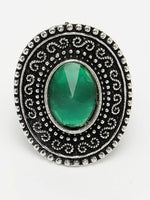 Thumbnail for NVR Women's Green Silver-Toned German Silver Adjustable Finger Ring - Distacart