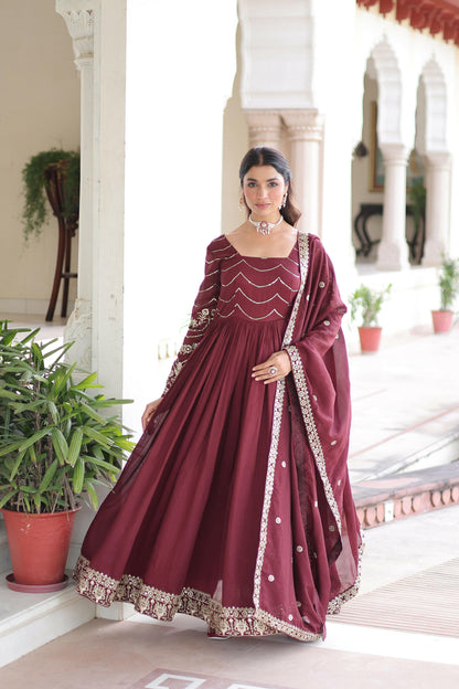 Joban Fashion Maroon Readymade Kurta Set With Sequence embroidery Work - Distacart