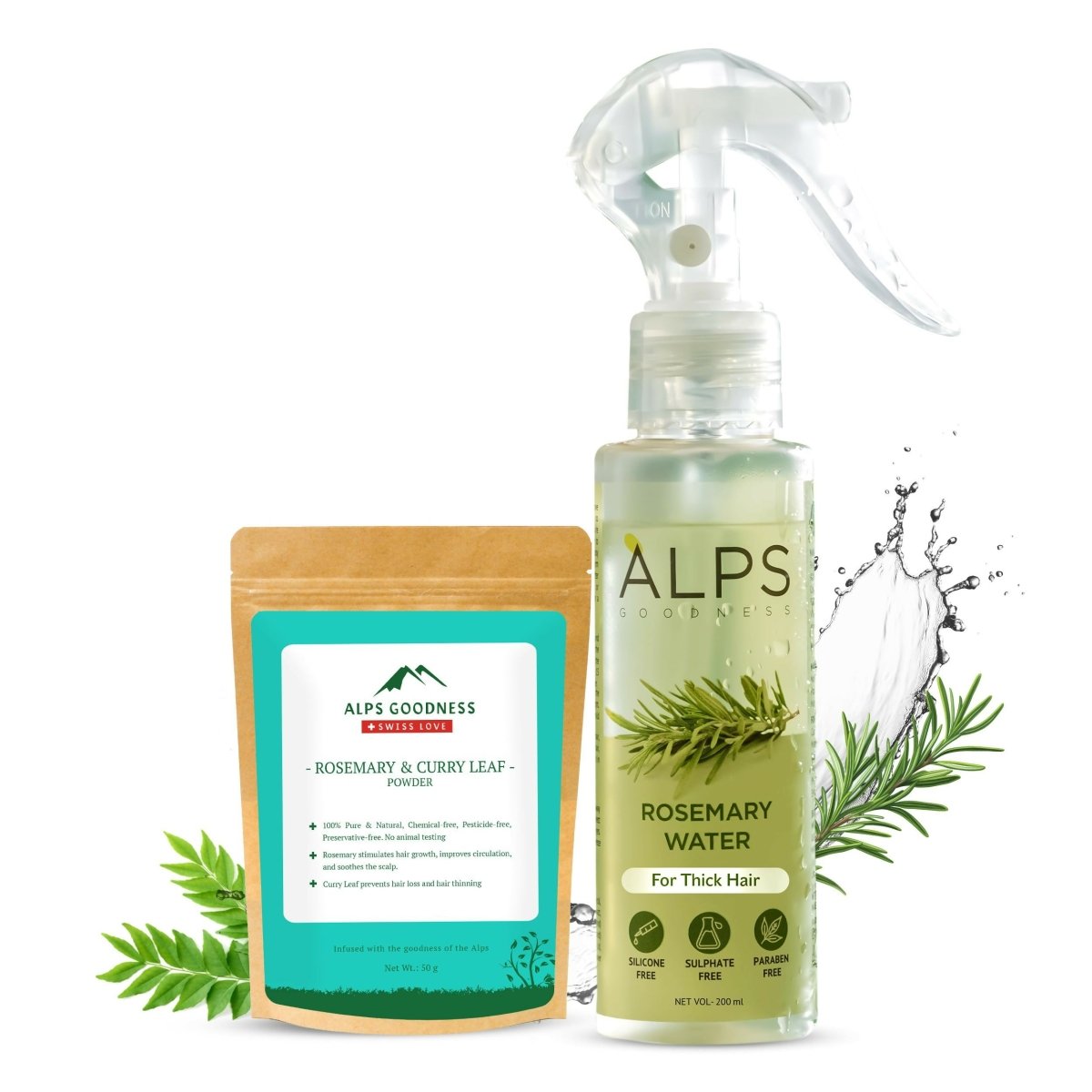 Alps Goodness Rosemary Hair Renewal Duo with Rosemary Water Spray and Rosemary & Curry Leaf Powder - Hair Growth Expert - Distacart