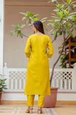 Thumbnail for The52 Yellow Women's Gorgeous Embroidered work Viscose Gadhwal Fabric Straight Kurta, Pant and Dupatta Set - Distacart