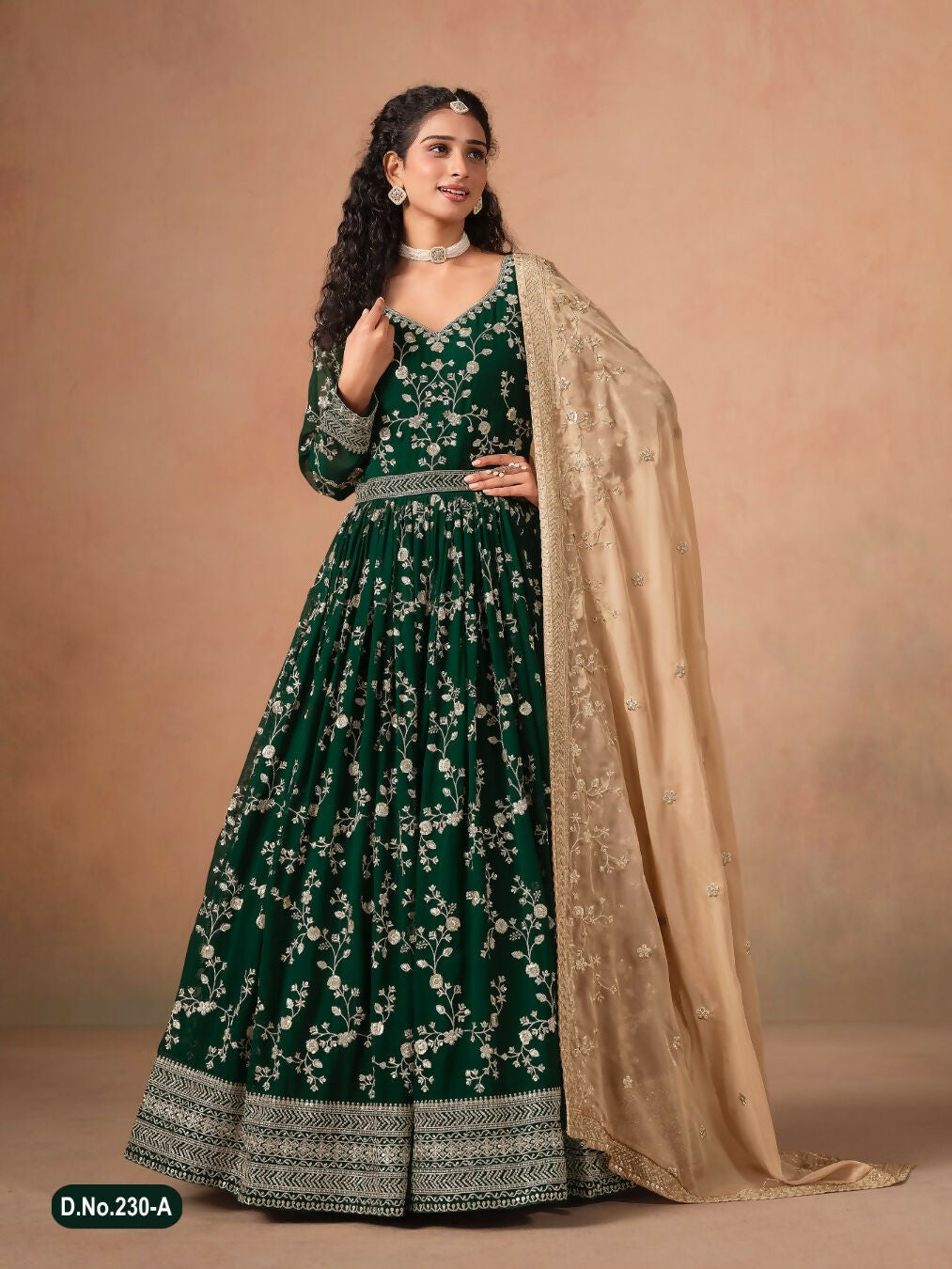 Anaita Dark Green Faux Georgette Jacquard Embroidered Work Anarkali Suit - Distacart