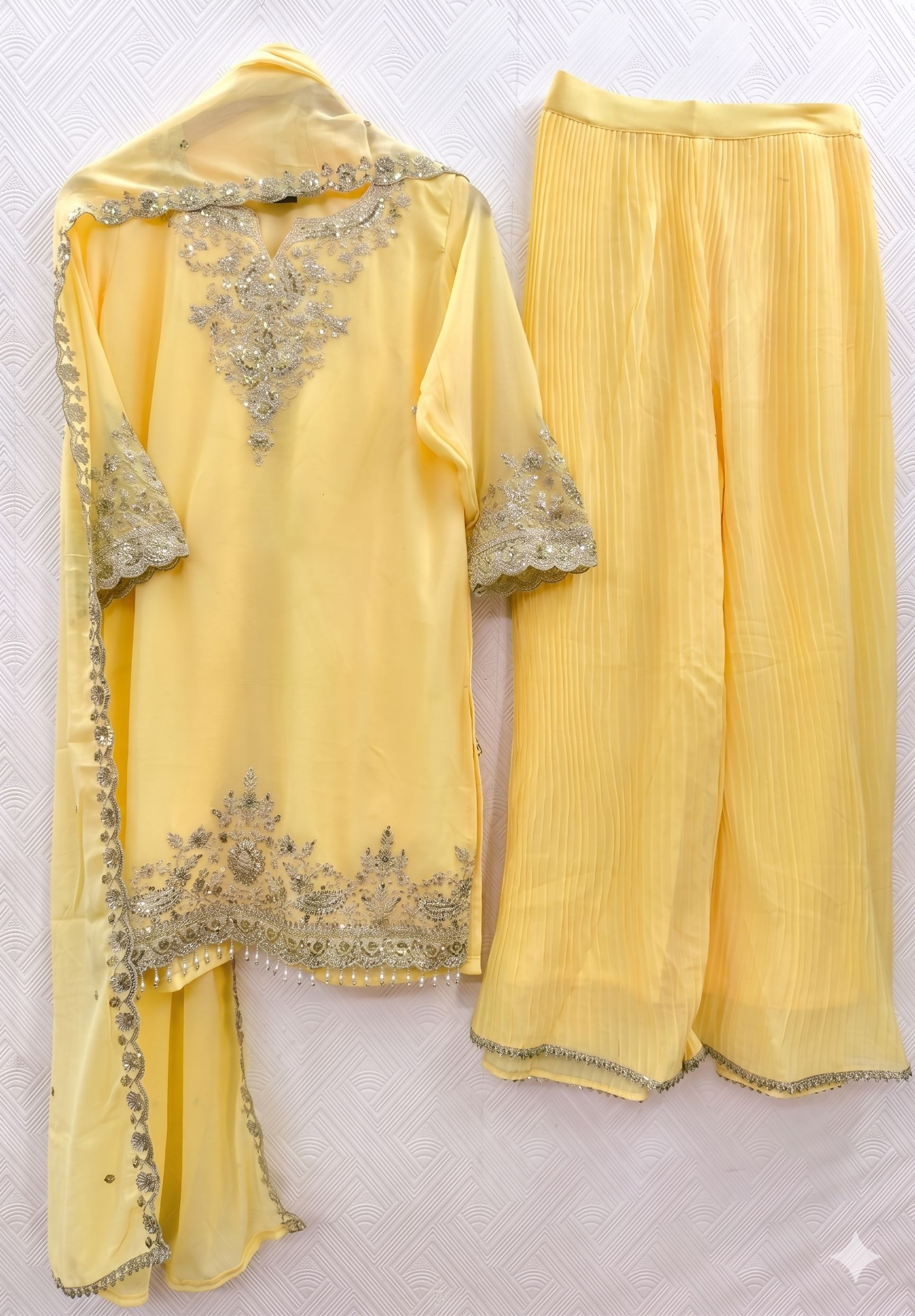 Teeya Creation Womens New Georgette Silk With Heavy Embroiedery With Sequence Work Kurta Set - Dista