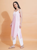 Thumbnail for Pahnaz Luxury Rayon Chikankari Sleeveless Long Kurti-Pink - Dista