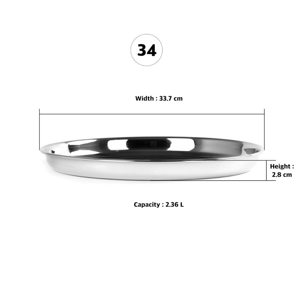 Sumeet Stainless Steel Heavy Gauge Deep Wall Dinner Plates with Mirror Finish - Dista