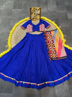 Thumbnail for Malishka Rayon With Gamthi Work Navratri Special Lehenga Choli Set - Blue - Distacart