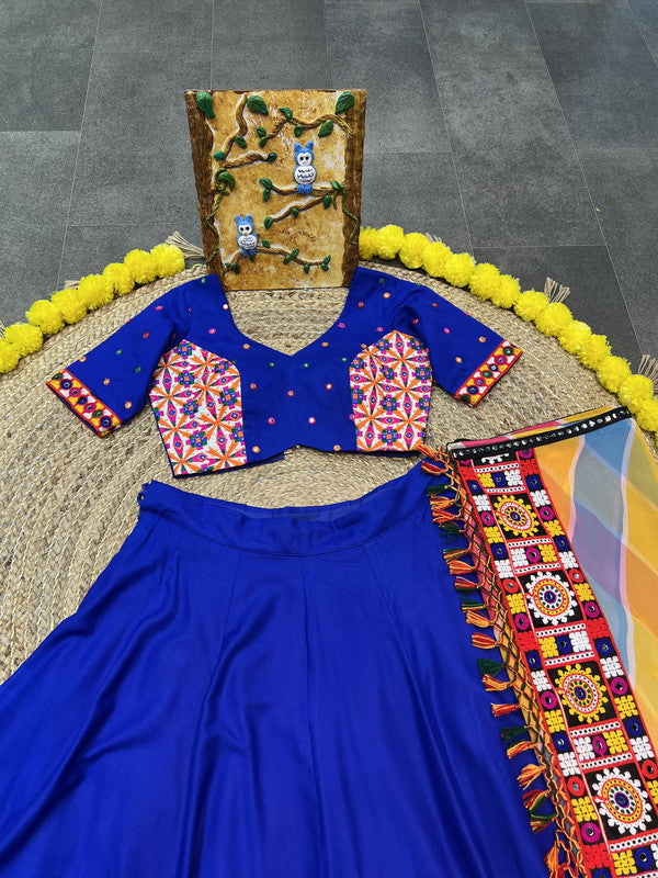 Malishka Rayon With Gamthi Work Navratri Special Lehenga Choli Set - Blue - Distacart