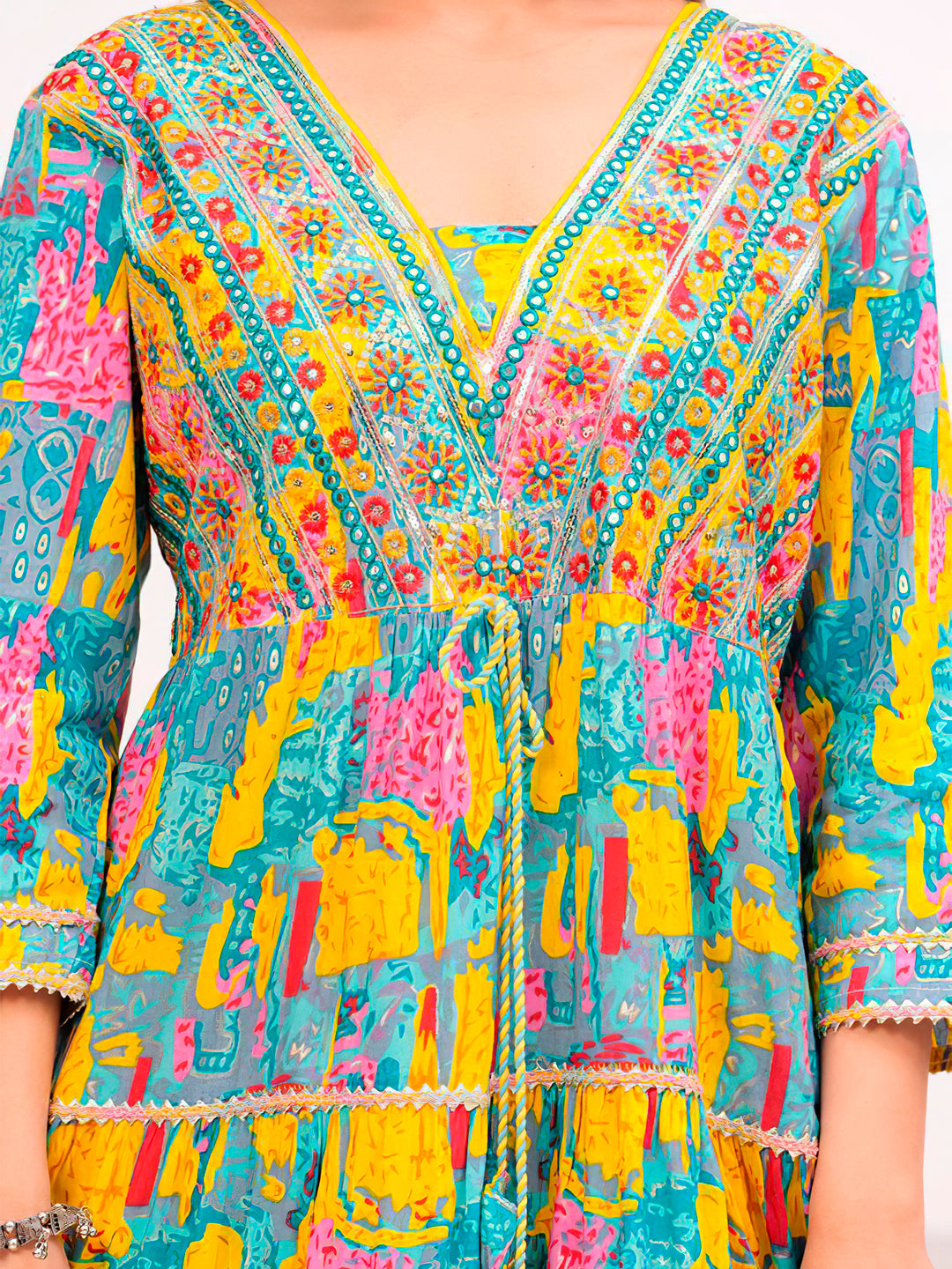 Embroidered & Printed Multicoloured Flared Kurta With Pant & Dupatta Premium Luxury, Multicolor - Hiral Fashion - Distacart