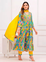 Thumbnail for Embroidered & Printed Multicoloured Flared Kurta With Pant & Dupatta Premium Luxury, Multicolor - Hiral Fashion - Distacart