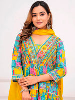 Thumbnail for Embroidered & Printed Multicoloured Flared Kurta With Pant & Dupatta Premium Luxury, Multicolor - Hiral Fashion - Distacart