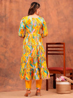 Thumbnail for Embroidered & Printed Multicoloured Flared Kurta With Pant & Dupatta Luxury Premium, Yellow - Hiral Fashion - Distacart