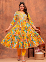Thumbnail for Embroidered & Printed Multicoloured Flared Kurta With Pant & Dupatta Luxury Premium, Yellow - Hiral Fashion - Distacart