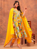 Thumbnail for Embroidered & Printed Multicoloured Flared Kurta With Pant & Dupatta Luxury Premium, Yellow - Hiral Fashion - Distacart