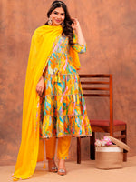 Thumbnail for Embroidered & Printed Multicoloured Flared Kurta With Pant & Dupatta Luxury Premium, Yellow - Hiral Fashion - Distacart