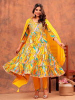 Thumbnail for Embroidered & Printed Multicoloured Flared Kurta With Pant & Dupatta Luxury Premium, Yellow - Hiral Fashion - Distacart