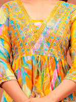 Thumbnail for Embroidered & Printed Multicoloured Flared Kurta With Pant & Dupatta Luxury Premium, Yellow - Hiral Fashion - Distacart