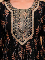 Thumbnail for Embroidered & Leaf Printed Flared Kurta With Pant & Dupatta Luxury Premium, Black - Hiral Fashion - Distacart