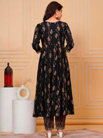 Thumbnail for Embroidered & Leaf Printed Flared Kurta With Pant & Dupatta Luxury Premium, Black - Hiral Fashion - Distacart