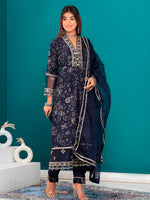 Thumbnail for Embroidered & Bandhani Printed Kurta With Pant & Dupatta, Navy Blue - Hiral Fashion - Distacart