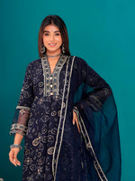Thumbnail for Embroidered & Bandhani Printed Kurta With Pant & Dupatta, Navy Blue - Hiral Fashion - Distacart
