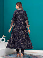 Thumbnail for Embroidered & Bandhani Printed Kurta With Pant & Dupatta, Navy Blue - Hiral Fashion - Distacart