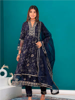 Thumbnail for Embroidered & Bandhani Printed Kurta With Pant & Dupatta, Navy Blue - Hiral Fashion - Distacart