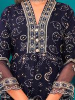 Thumbnail for Embroidered & Bandhani Printed Kurta With Pant & Dupatta, Navy Blue - Hiral Fashion - Distacart