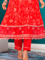 Thumbnail for Embroidered & Bandhani Printed Kurta With Pant & Dupatta, Red - Hiral Fashion - Distacart